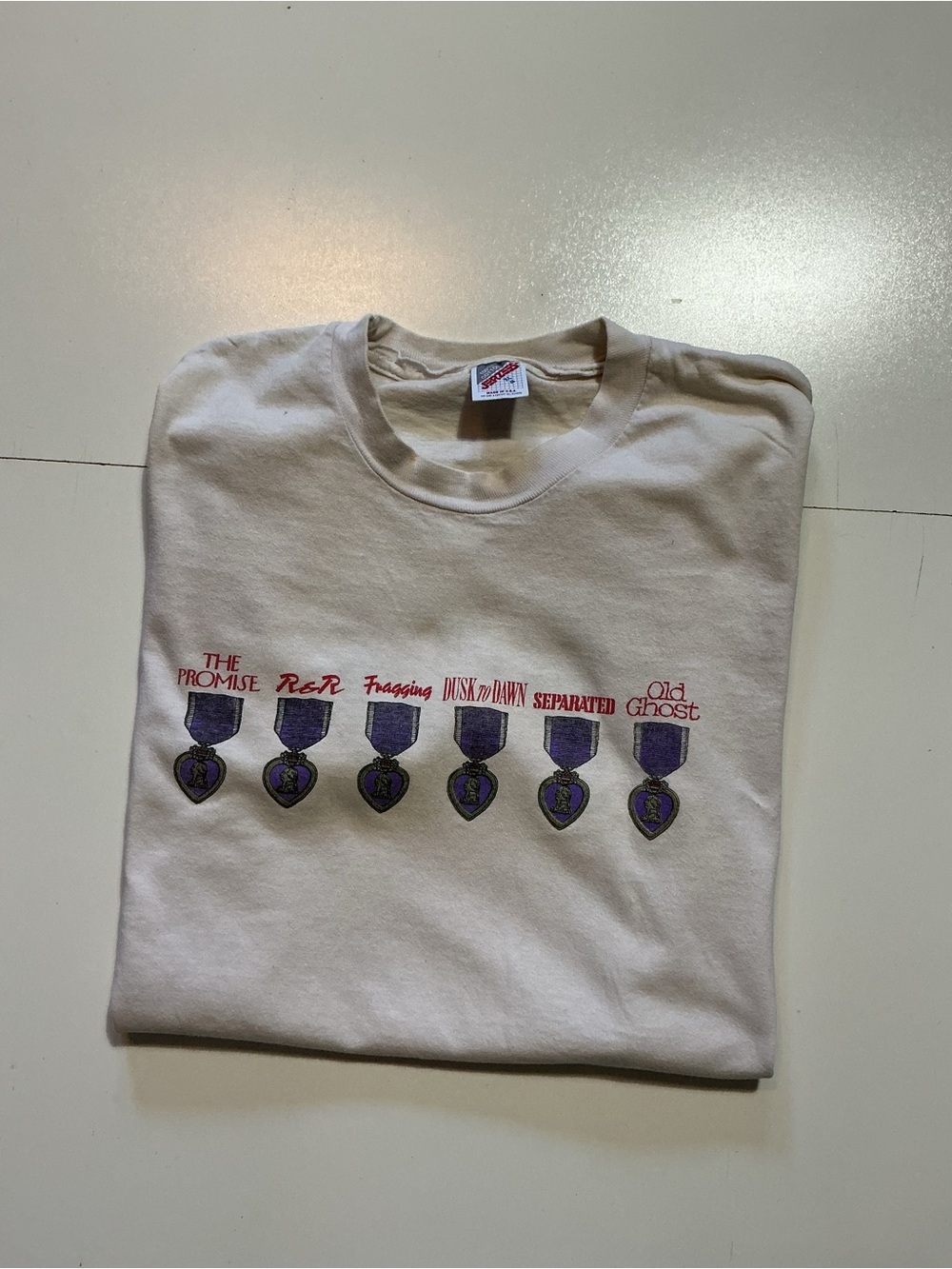 Vintage Jerzees Purple Heart Vietnam War Story Graphic Made In USA T-Shirt